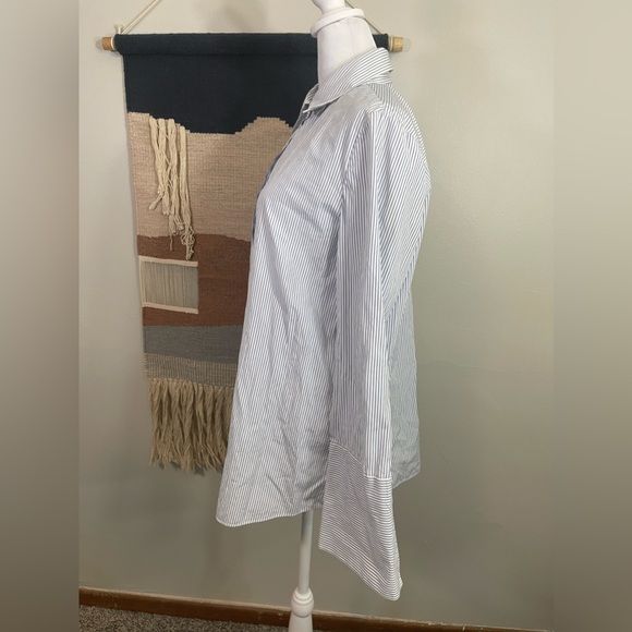 Lewit Blue Striped Poplin Button Down Exaggerated Cuff Boyfriend Shirt M - Picture 7 of 13